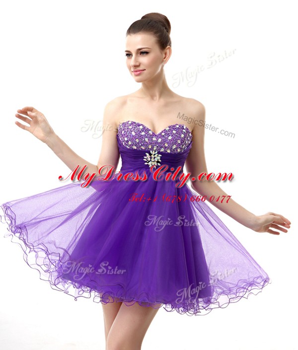 Sumptuous Purple Sweetheart Neckline Beading Evening Dress Sleeveless Zipper