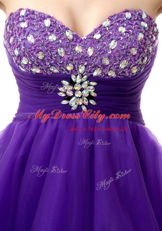 Sumptuous Purple Sweetheart Neckline Beading Evening Dress Sleeveless Zipper