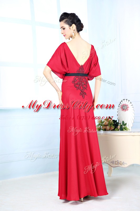 Red Zipper Prom Dress Beading Sleeveless Floor Length