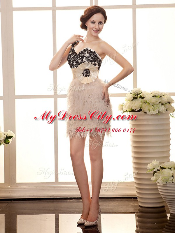 Best Selling One Shoulder Organza Sleeveless Mini Length Homecoming Dress and Beading and Appliques