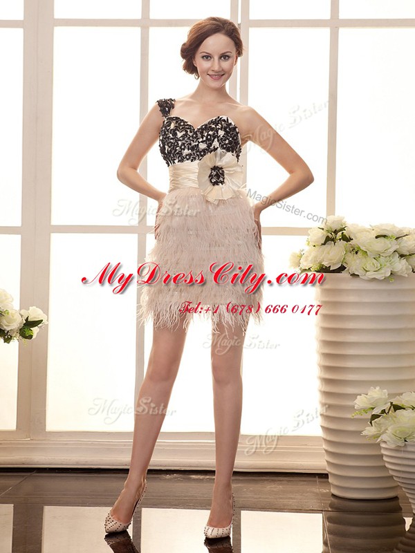 Best Selling One Shoulder Organza Sleeveless Mini Length Homecoming Dress and Beading and Appliques