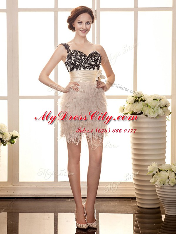 Best Selling One Shoulder Organza Sleeveless Mini Length Homecoming Dress and Beading and Appliques