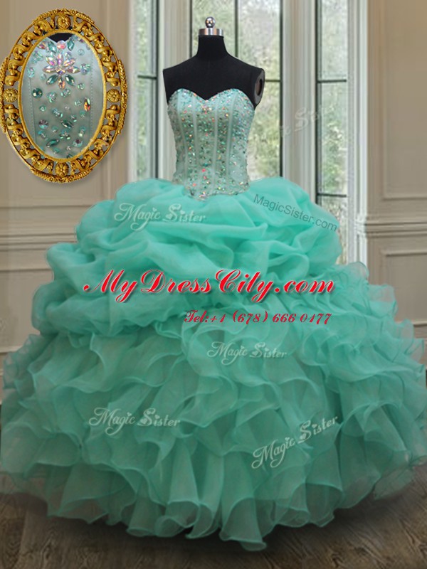 Ball Gowns Quince Ball Gowns Apple Green Sweetheart Organza Sleeveless Floor Length Lace Up