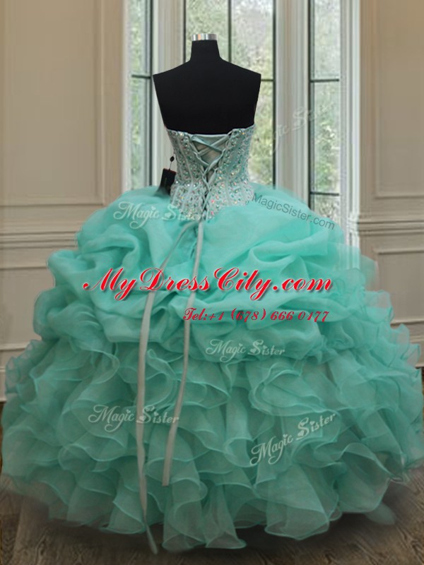 Ball Gowns Quince Ball Gowns Apple Green Sweetheart Organza Sleeveless Floor Length Lace Up