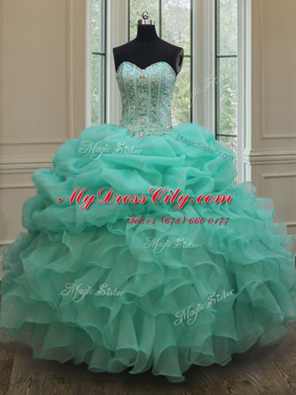 Ball Gowns Quince Ball Gowns Apple Green Sweetheart Organza Sleeveless Floor Length Lace Up