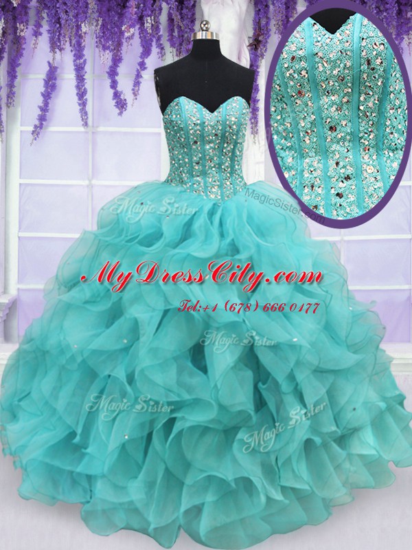 Organza Sleeveless Floor Length Quince Ball Gowns and Beading and Ruffles