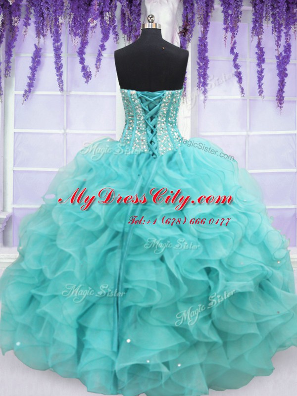 Organza Sleeveless Floor Length Quince Ball Gowns and Beading and Ruffles