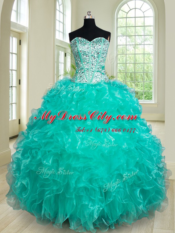 Stylish Sleeveless Lace Up Floor Length Beading and Ruffles Sweet 16 Quinceanera Dress