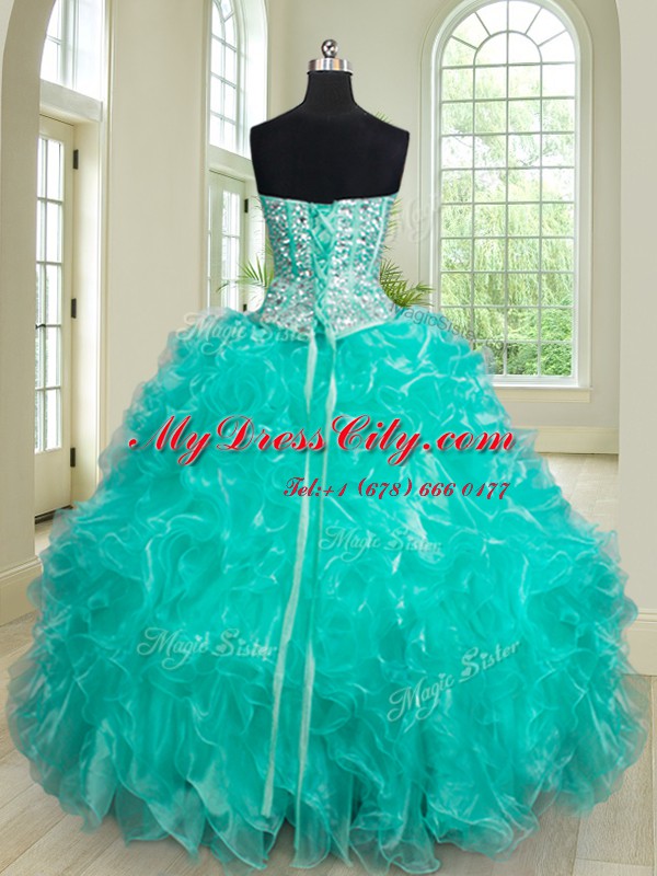 Stylish Sleeveless Lace Up Floor Length Beading and Ruffles Sweet 16 Quinceanera Dress