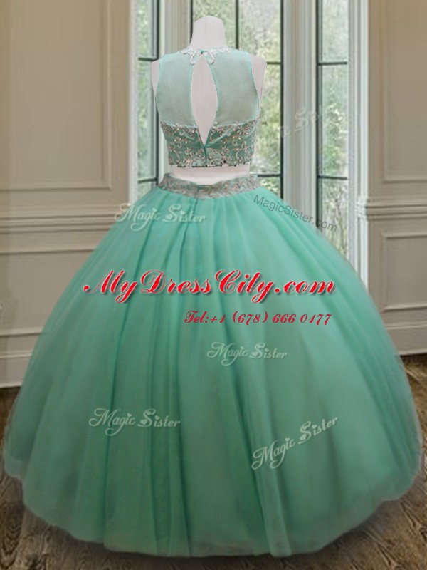 Deluxe Scoop Tulle Sleeveless Floor Length Quinceanera Dress and Beading