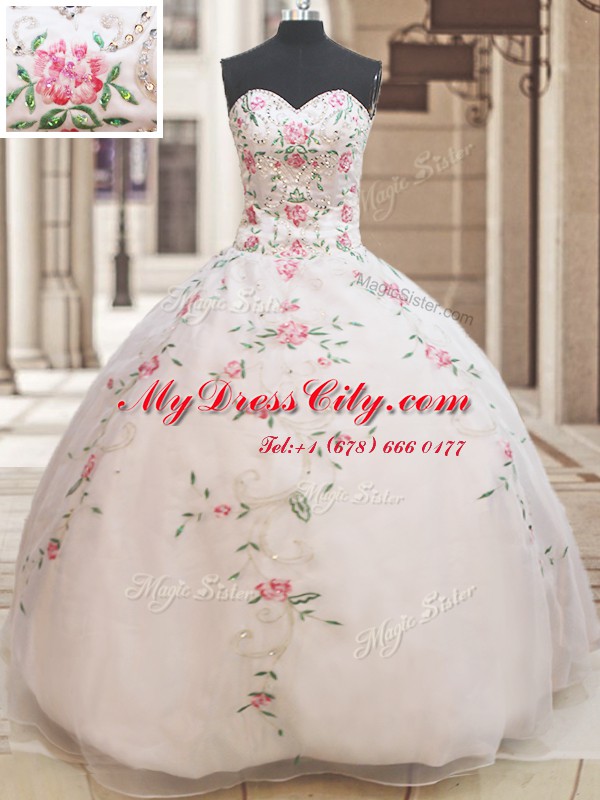 Customized White Sleeveless Organza Lace Up Quinceanera Dress for Military Ball and Sweet 16 and Quinceanera