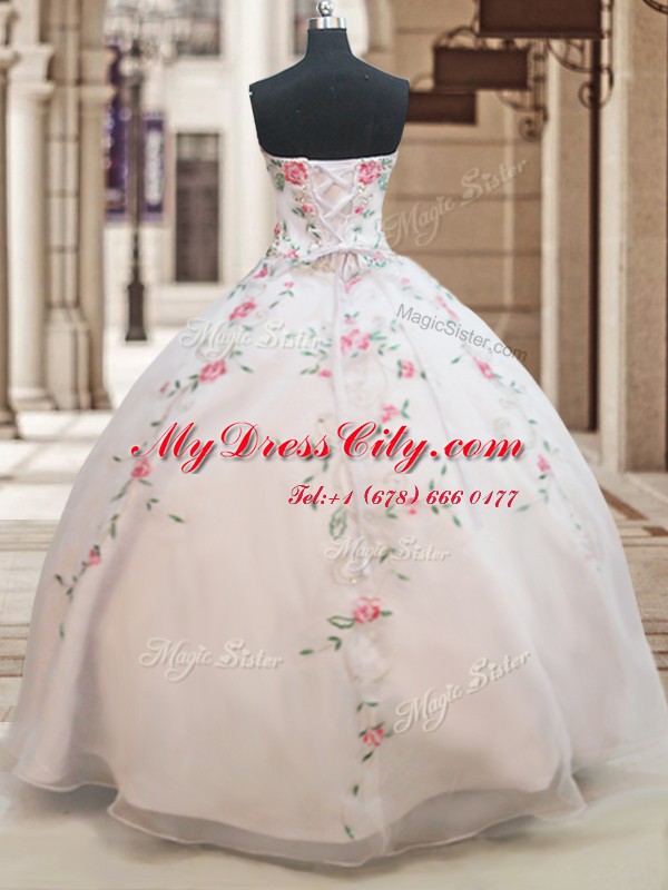 Customized White Sleeveless Organza Lace Up Quinceanera Dress for Military Ball and Sweet 16 and Quinceanera