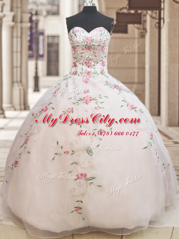 Customized White Sleeveless Organza Lace Up Quinceanera Dress for Military Ball and Sweet 16 and Quinceanera