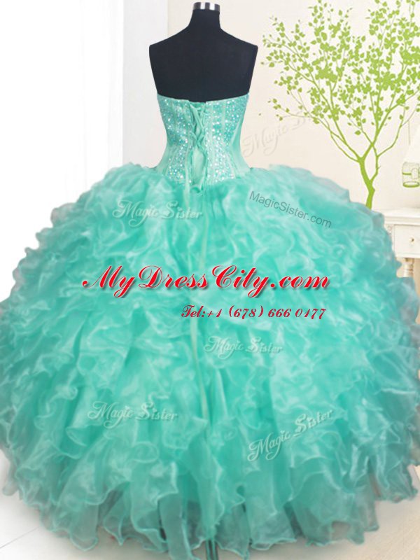 Superior Turquoise 15th Birthday Dress Military Ball and Sweet 16 and Quinceanera and For with Beading and Ruffles Sweetheart Sleeveless Lace Up