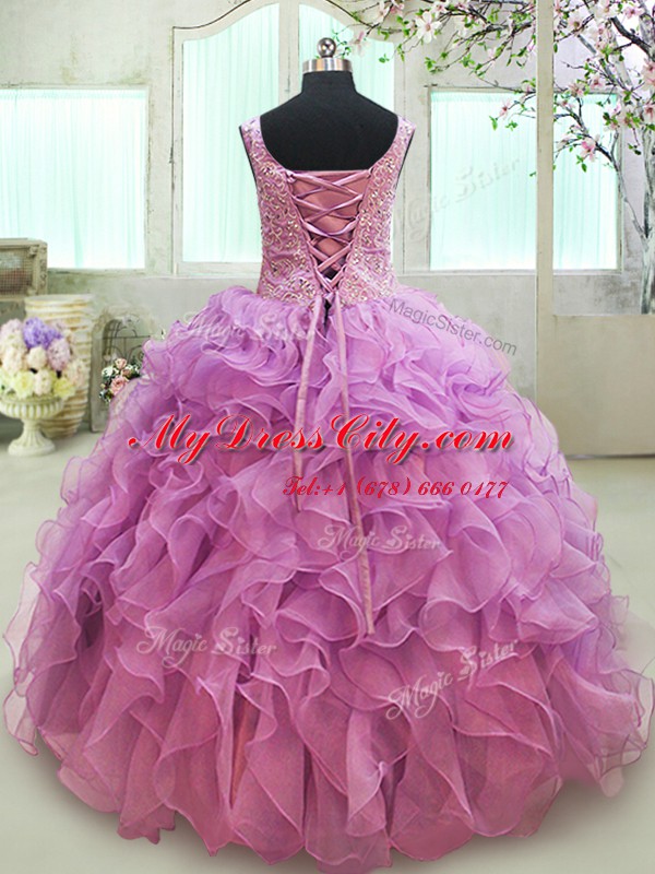 Floor Length Ball Gowns Sleeveless Lilac Quince Ball Gowns Lace Up