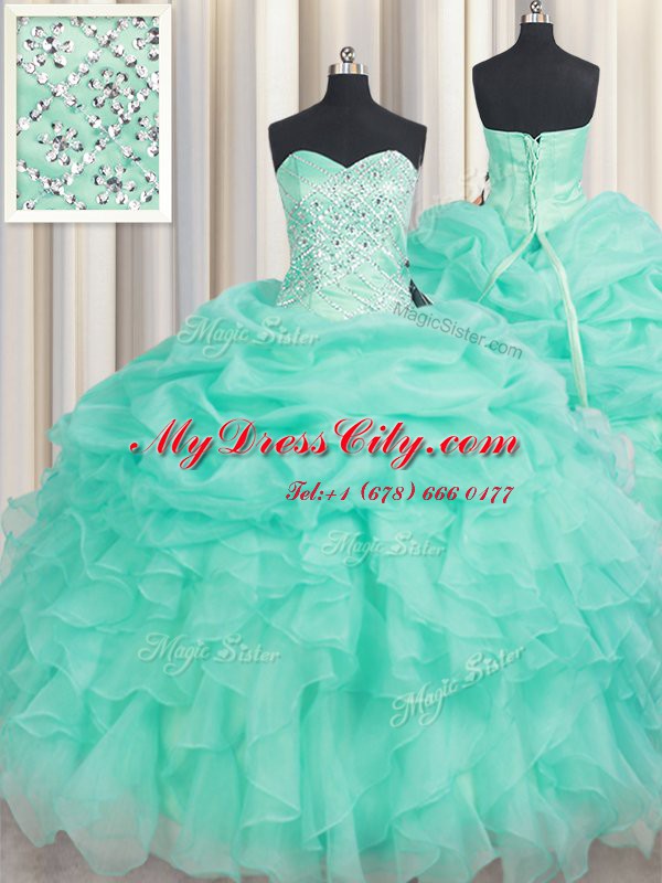 Sophisticated Organza Sleeveless Floor Length Ball Gown Prom Dress and Beading and Ruffles and Pick Ups