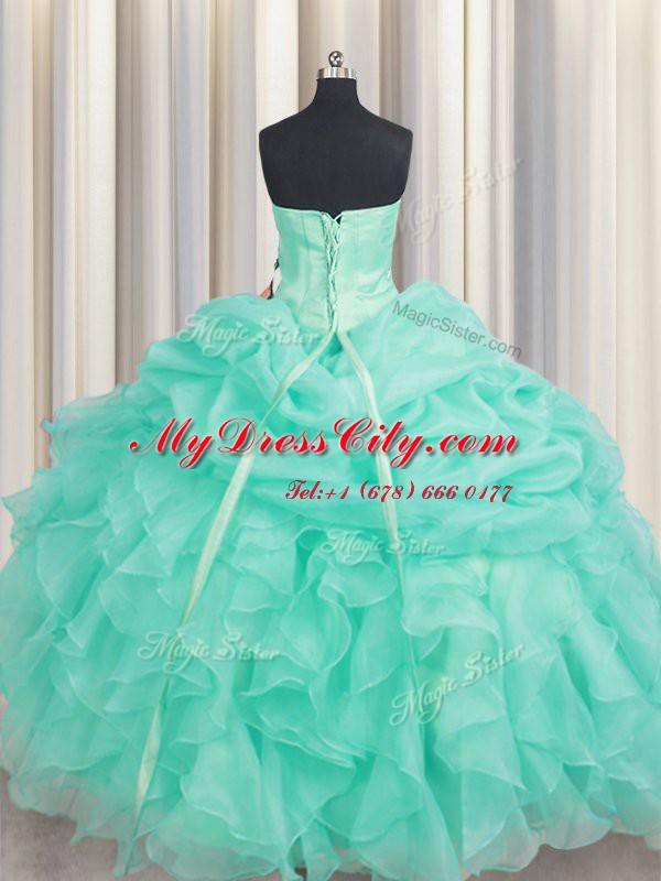 Sophisticated Organza Sleeveless Floor Length Ball Gown Prom Dress and Beading and Ruffles and Pick Ups