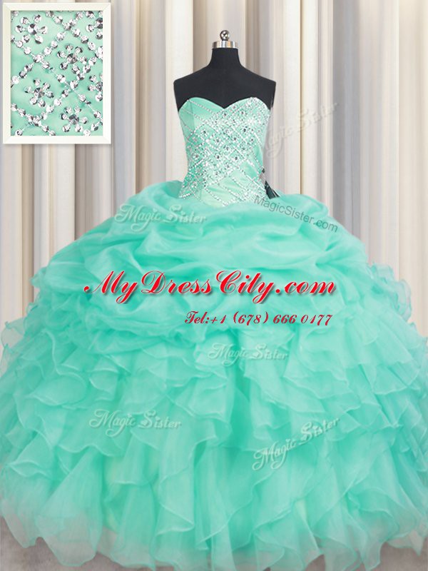 Sophisticated Organza Sleeveless Floor Length Ball Gown Prom Dress and Beading and Ruffles and Pick Ups