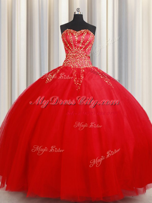 Custom Design Floor Length Ball Gowns Sleeveless Red Sweet 16 Quinceanera Dress Lace Up