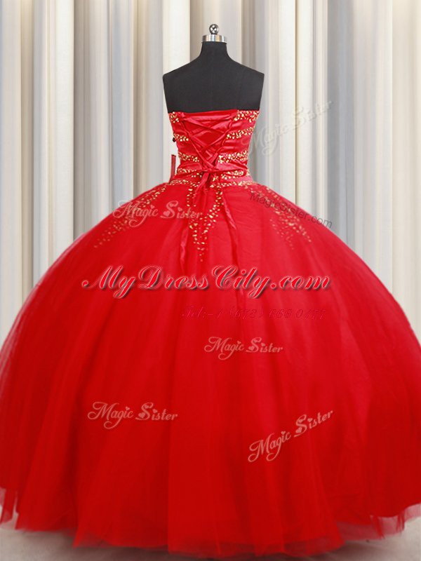 Custom Design Floor Length Ball Gowns Sleeveless Red Sweet 16 Quinceanera Dress Lace Up