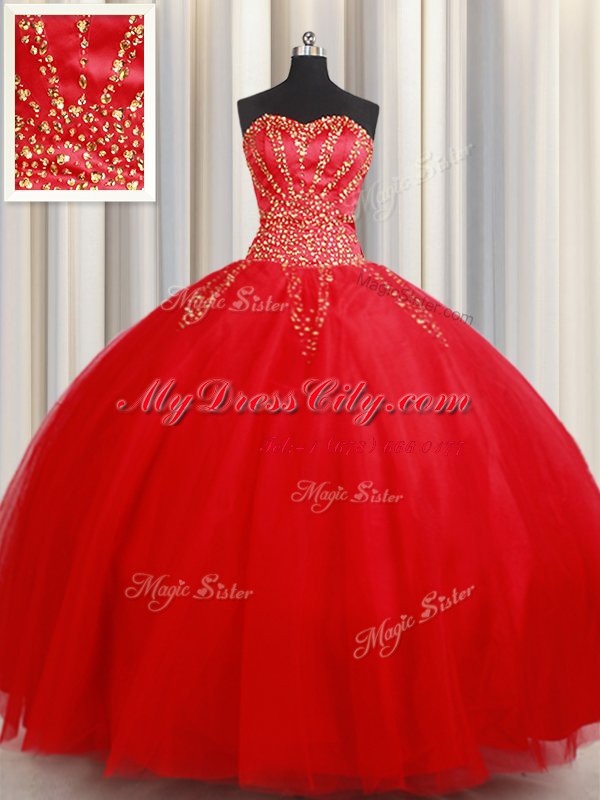 Custom Design Floor Length Ball Gowns Sleeveless Red Sweet 16 Quinceanera Dress Lace Up