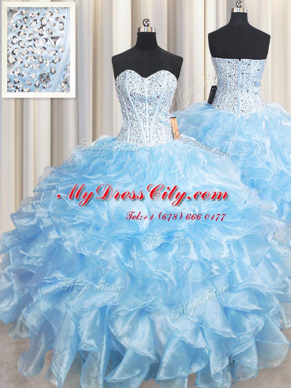 New Arrival Organza Sleeveless Floor Length Quinceanera Dresses and Beading and Ruffles