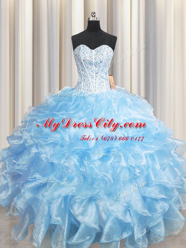 New Arrival Organza Sleeveless Floor Length Quinceanera Dresses and Beading and Ruffles