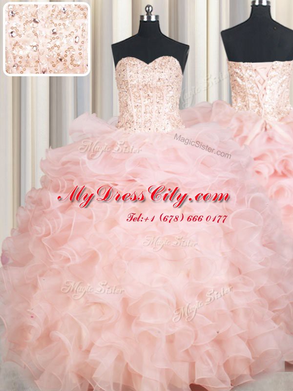 Fantastic Sweetheart Sleeveless Lace Up Vestidos de Quinceanera Baby Pink Organza