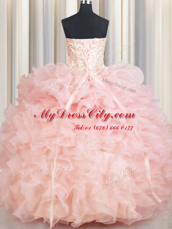 Fantastic Sweetheart Sleeveless Lace Up Vestidos de Quinceanera Baby Pink Organza