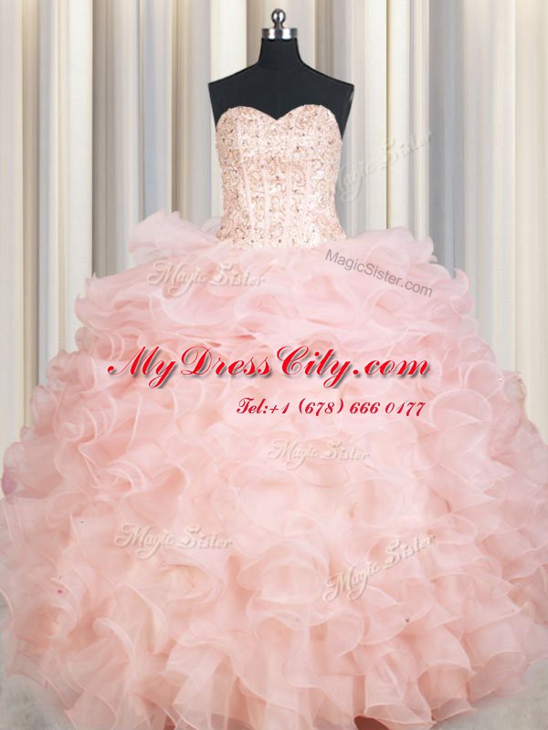 Fantastic Sweetheart Sleeveless Lace Up Vestidos de Quinceanera Baby Pink Organza