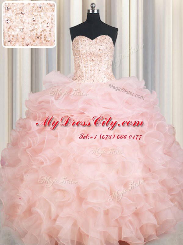 Fantastic Sweetheart Sleeveless Lace Up Vestidos de Quinceanera Baby Pink Organza