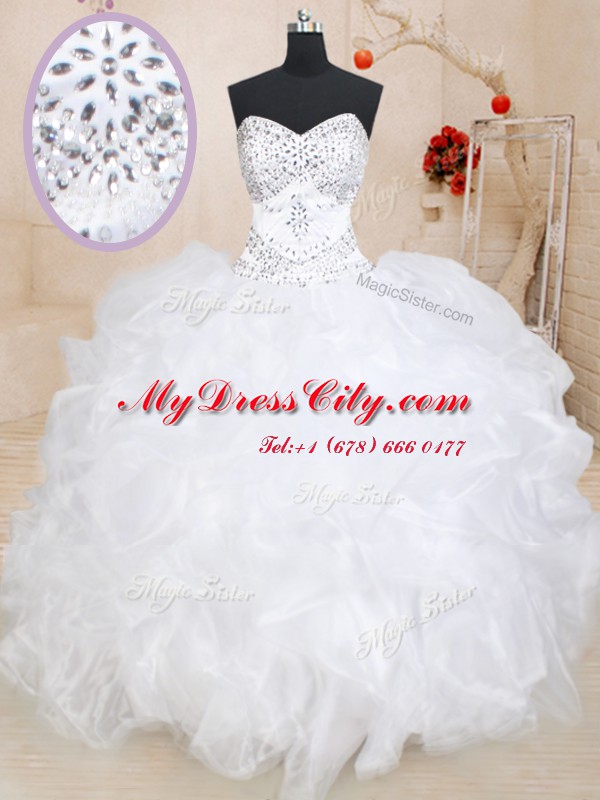 Traditional Floor Length White Vestidos de Quinceanera Sweetheart Sleeveless Lace Up