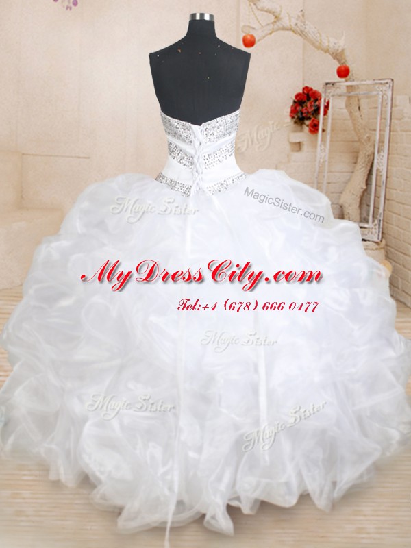 Traditional Floor Length White Vestidos de Quinceanera Sweetheart Sleeveless Lace Up