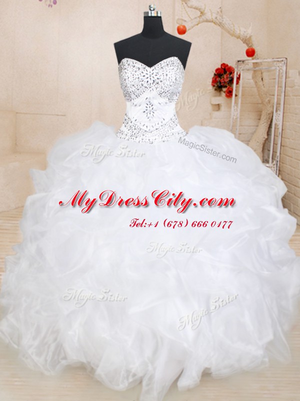 Traditional Floor Length White Vestidos de Quinceanera Sweetheart Sleeveless Lace Up