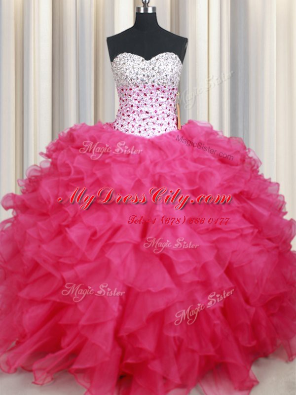 Dynamic Sweetheart Sleeveless Organza Quince Ball Gowns Beading and Ruffles Lace Up