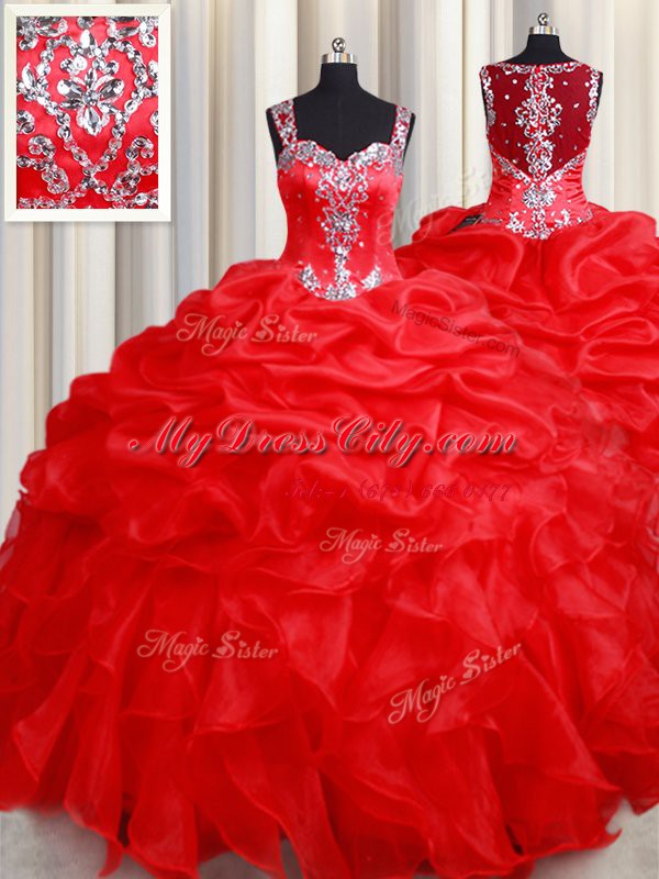 Most Popular Straps Sleeveless Beading and Ruffles Zipper 15 Quinceanera Dress