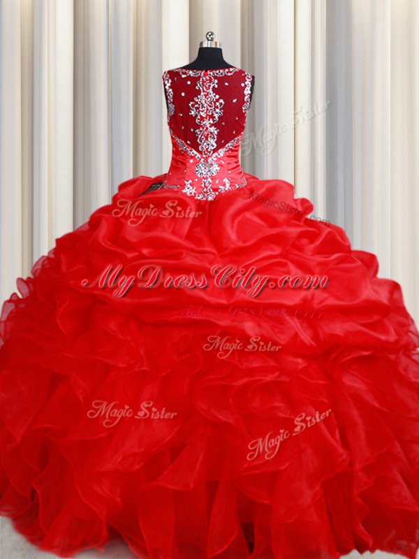 Most Popular Straps Sleeveless Beading and Ruffles Zipper 15 Quinceanera Dress