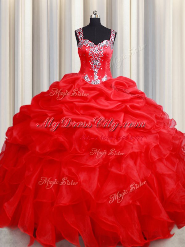 Most Popular Straps Sleeveless Beading and Ruffles Zipper 15 Quinceanera Dress