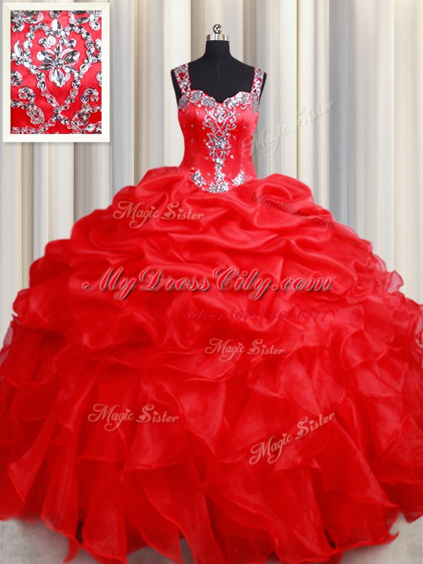 Most Popular Straps Sleeveless Beading and Ruffles Zipper 15 Quinceanera Dress