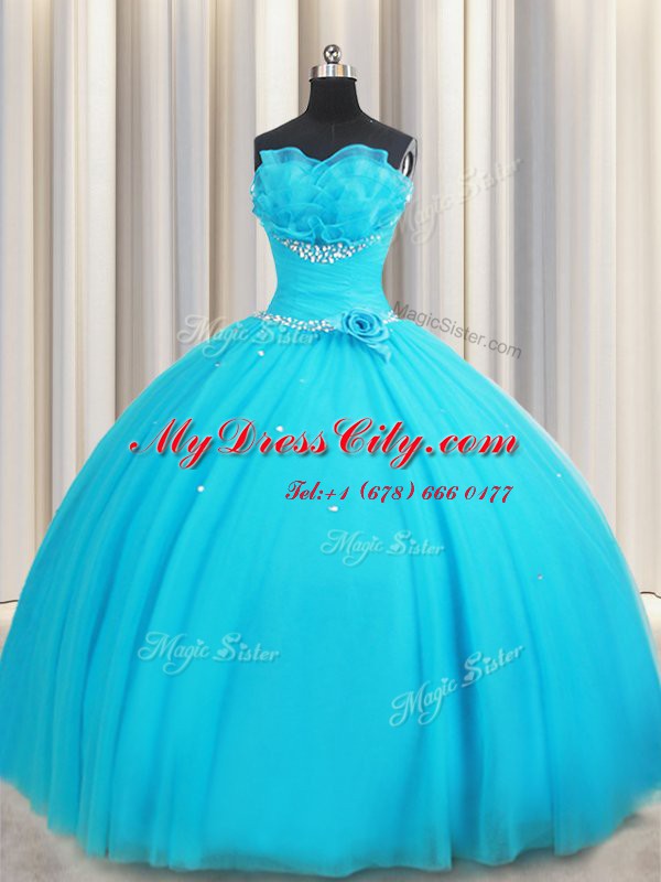 Ideal Floor Length Ball Gowns Sleeveless Aqua Blue Sweet 16 Dresses Lace Up