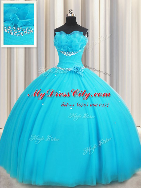 Ideal Floor Length Ball Gowns Sleeveless Aqua Blue Sweet 16 Dresses Lace Up