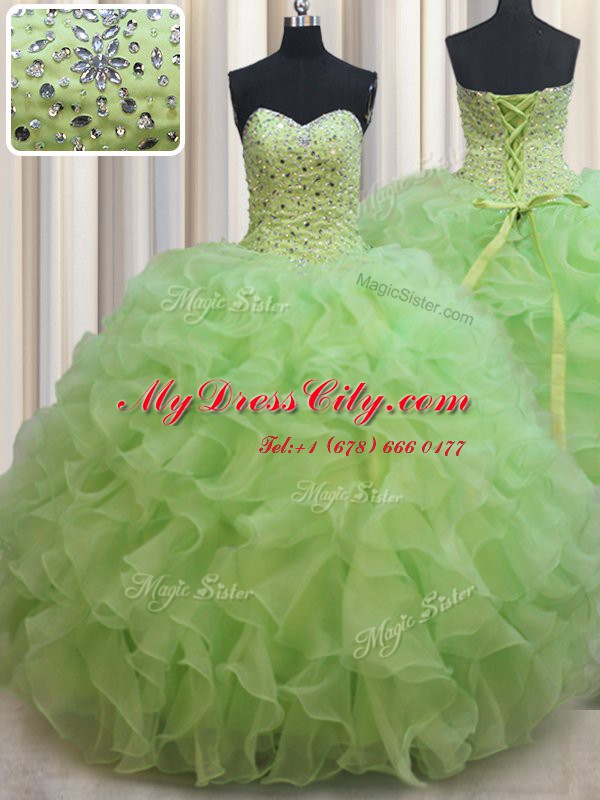 High Quality Sleeveless Beading and Ruffles Lace Up Quinceanera Dress