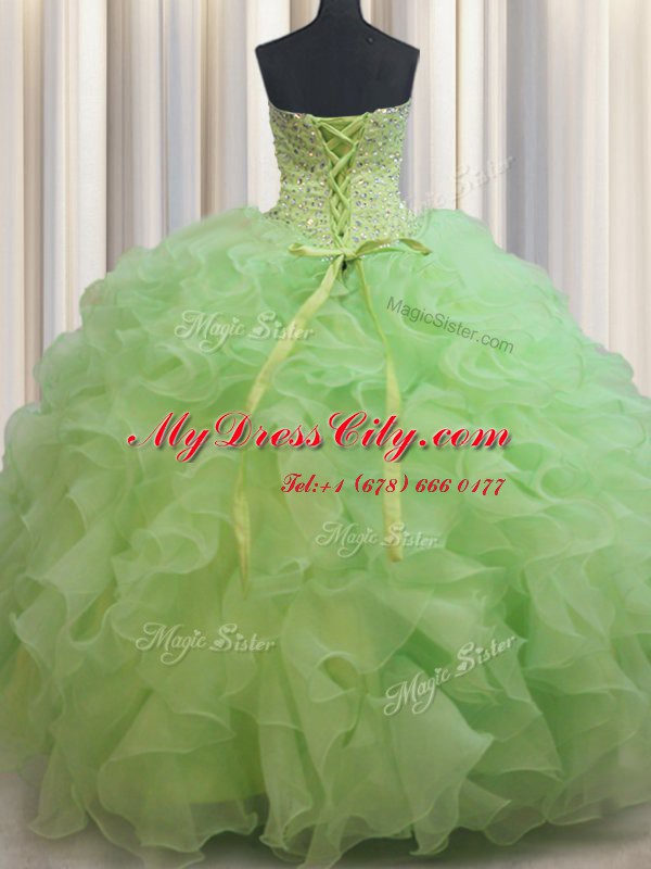 High Quality Sleeveless Beading and Ruffles Lace Up Quinceanera Dress