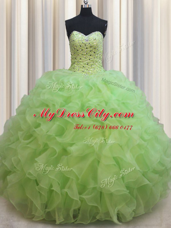 High Quality Sleeveless Beading and Ruffles Lace Up Quinceanera Dress