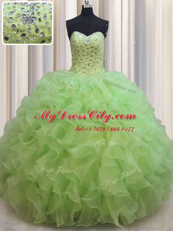 High Quality Sleeveless Beading and Ruffles Lace Up Quinceanera Dress