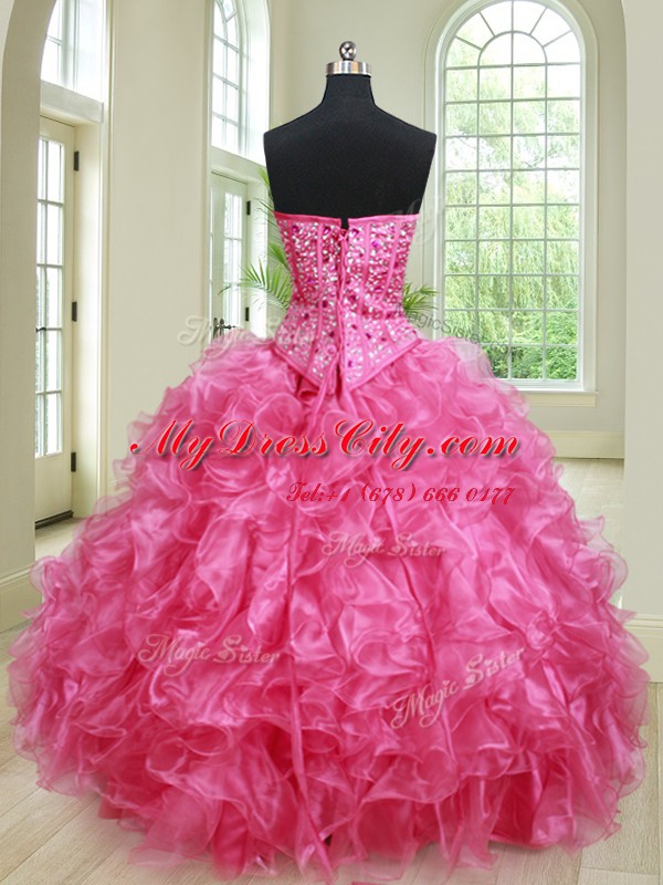 Luxury Floor Length Hot Pink 15 Quinceanera Dress Sweetheart Sleeveless Lace Up