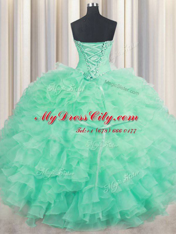 Sumptuous Sweetheart Sleeveless Organza Sweet 16 Dresses Beading and Ruffles Lace Up