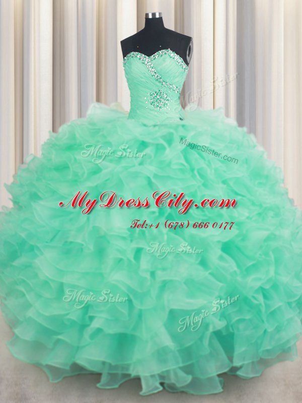 Sumptuous Sweetheart Sleeveless Organza Sweet 16 Dresses Beading and Ruffles Lace Up