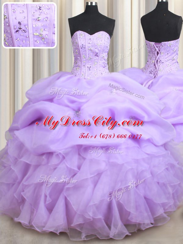 Suitable Pick Ups Sweetheart Sleeveless Lace Up Sweet 16 Quinceanera Dress Lavender Organza