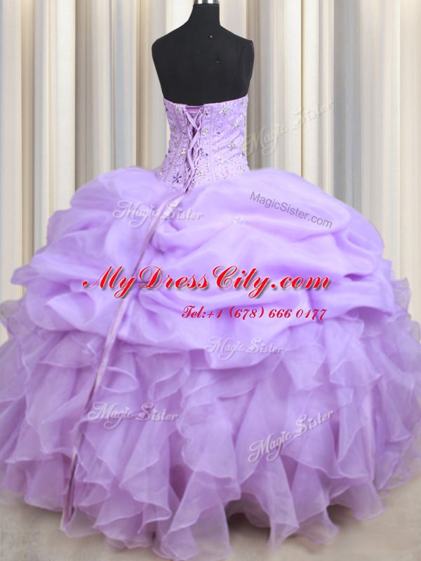 Suitable Pick Ups Sweetheart Sleeveless Lace Up Sweet 16 Quinceanera Dress Lavender Organza